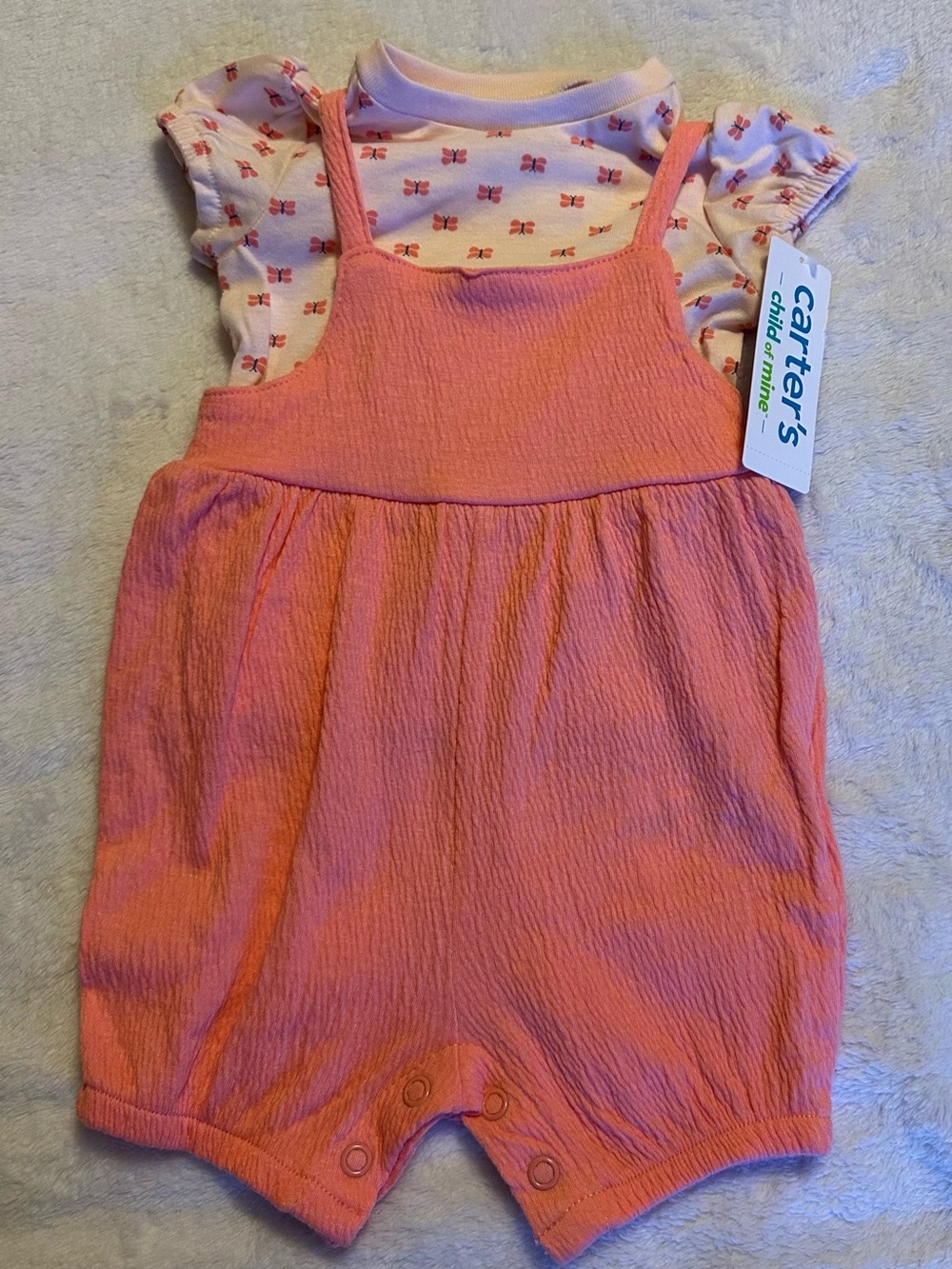 Carter's Coral Pink Baby Romper Set with Butterfly Bodysuit